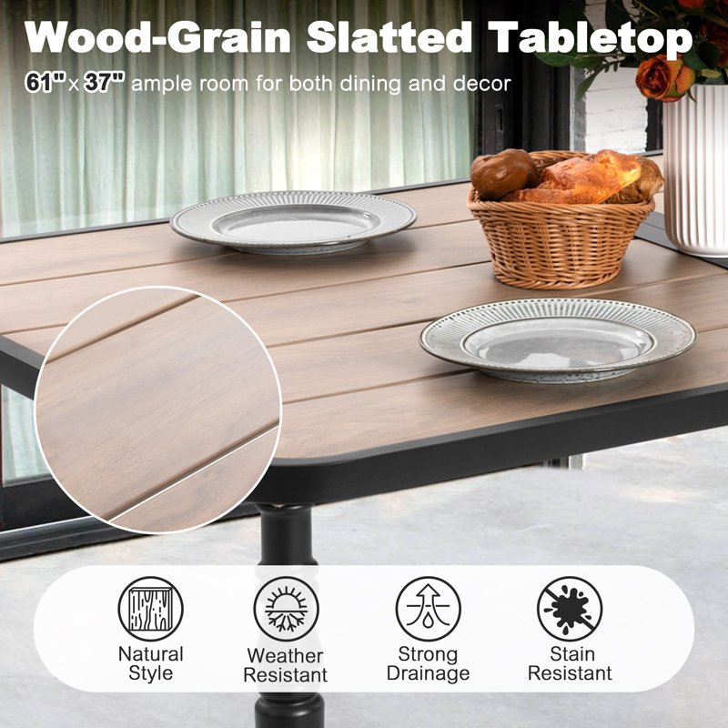 Patio PVC-coated polyester Dining Table Set With Umbrella Hole And Swivel Chairs, 6