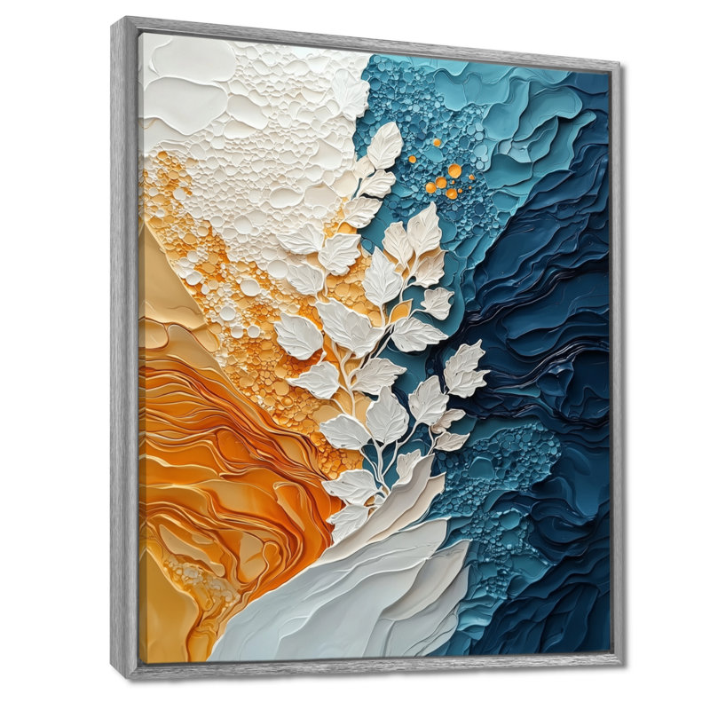 «Orah Biomorphism Wave to Sand», art mural Biomorphism, Argent argent, Reproduction avec cadre flottant, H 20 po x l 12 po