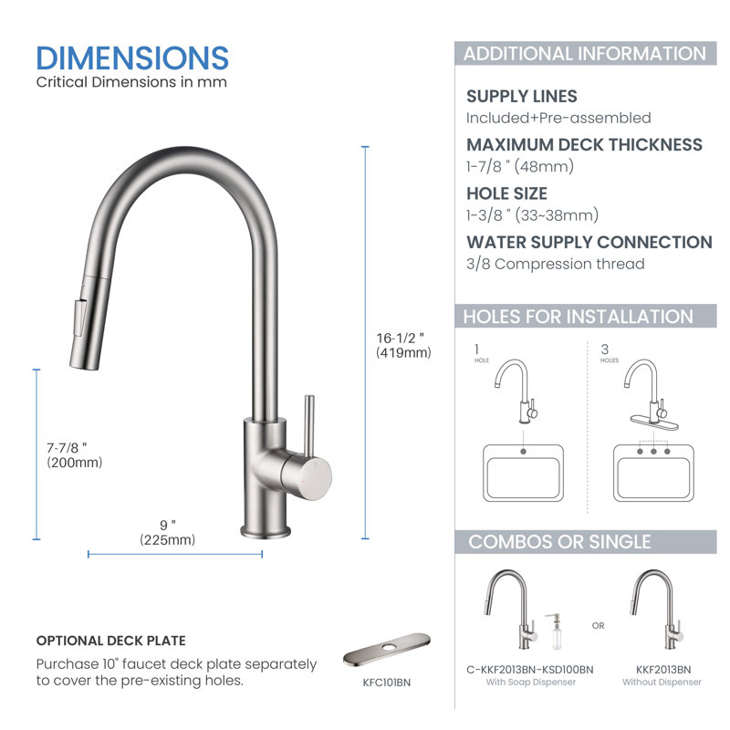 KIBI Circular Pull Down Kitchen Faucet, Brushed Nickel