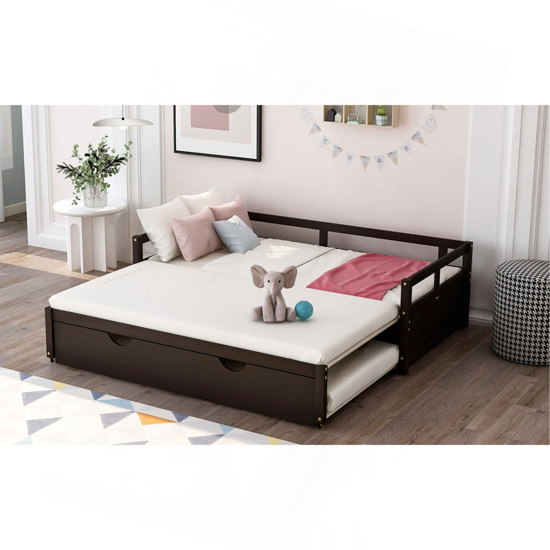 Lit de jour extensible avec couchette, lit de jour en bois avec couchette, espresso