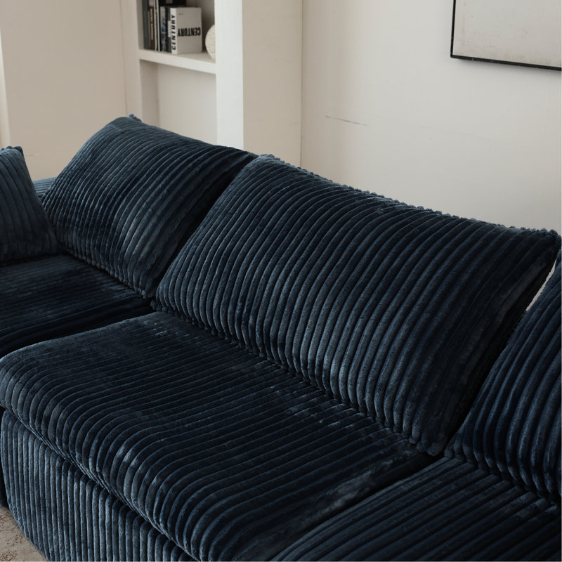 157.6" Blue Corduroy Deep Seat 5 - , Double Layer Removable Cushion, No Assembly, Diy For Different Environments, Feather Filled Luxury Seats, Pure Sponge Support, High Density Compression Saving