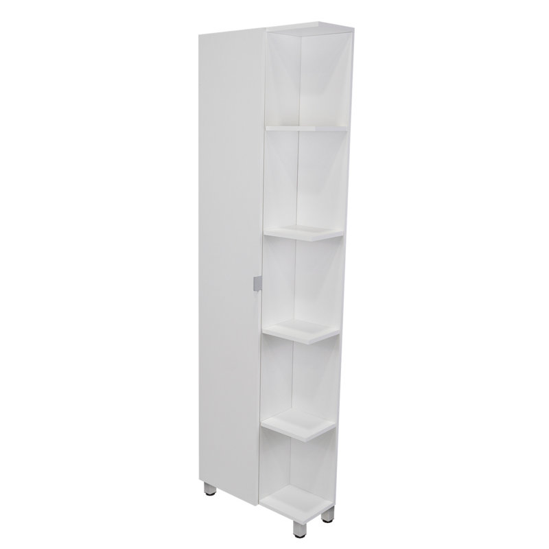 Corner Cabinet Womppi, Five Open Shelves, Single Door, White Finish, White