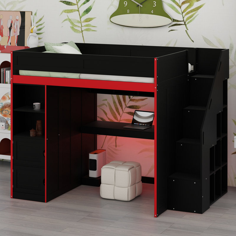 Lit mezzanine avec bureau et rangement Gaming