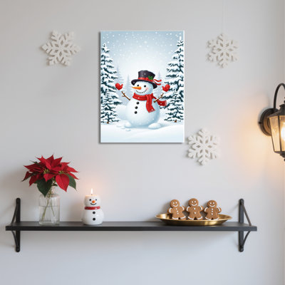 Snowman Winter Scene Canvas Wall Art