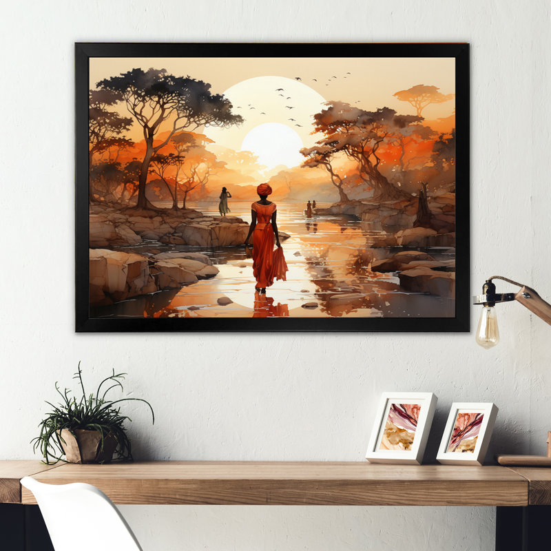 African Journey On Canvas Print, 34" H x 44" W, Single Picture Framed, Black