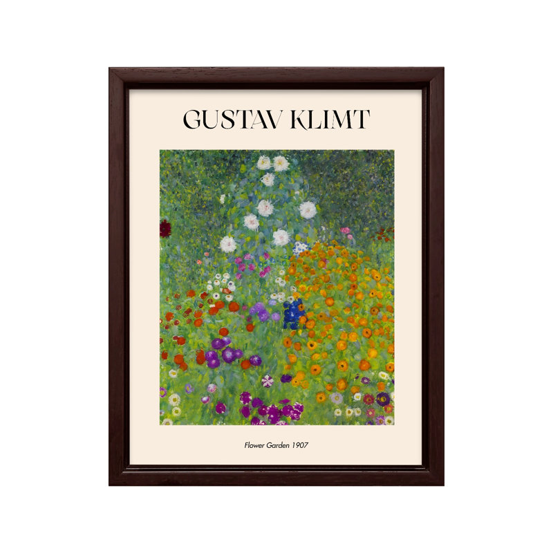 Gustav Klimt - Jardin de fleurs, 08"H x 10"W, Canvas, Brown Framed