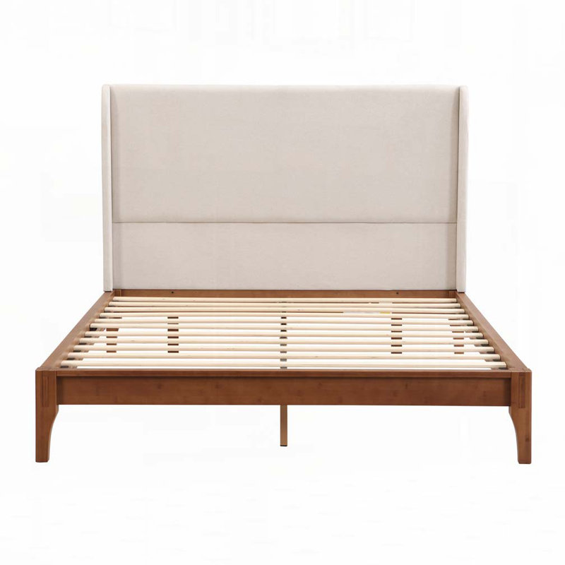 Solid Wood Bed with Upholstered Headboard