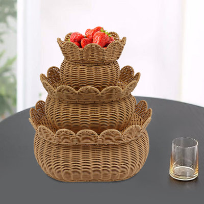 3Pcs Rattan Storage Baskets with Lid