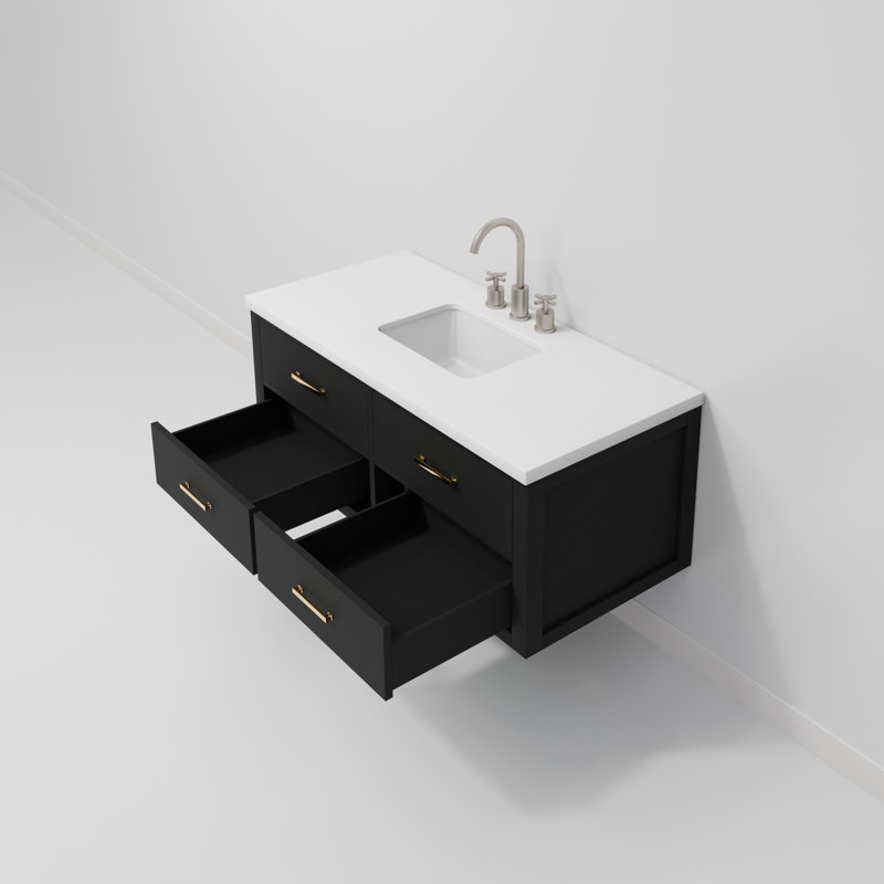 Ensemble de meuble-lavabo simple 48 po x P 22 po Castor, Noir, Marbre de culture blanc