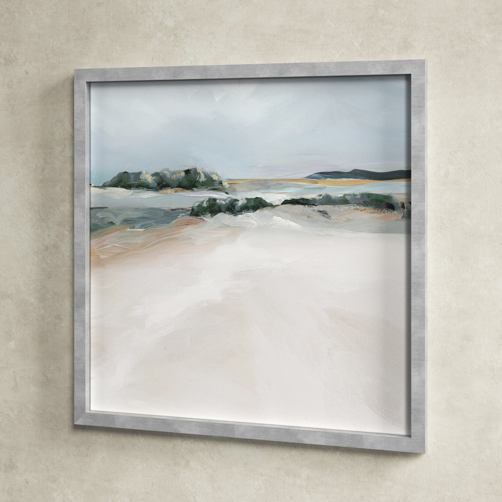 Anelis "Shimmering Path" Painting, 33" H x 33" W x 1.12" D, Matte Silver Framed