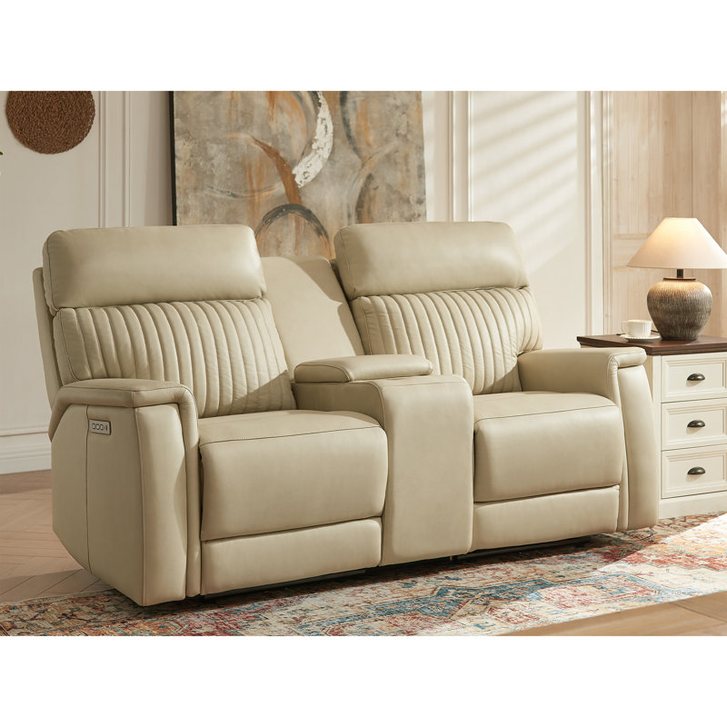Canapé inclinable en cuir Liudgardas, Cuir véritable crème