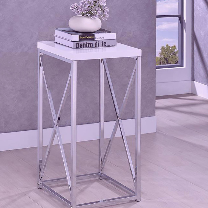 Table décorative blanc brillant et chrome