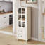 Buffet minimaliste avec portes en verre et double tiroir, buffet de rangement moderne, armoire de salon-203437675