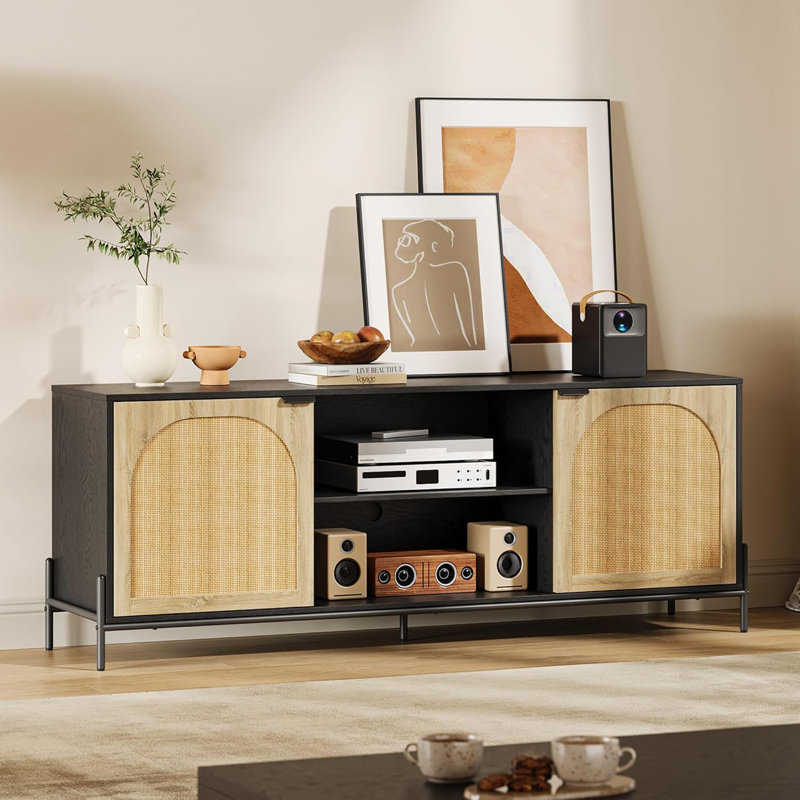 Meuble télé pour téléviseur 65 po, centre de divertissement avec armoires de rangement