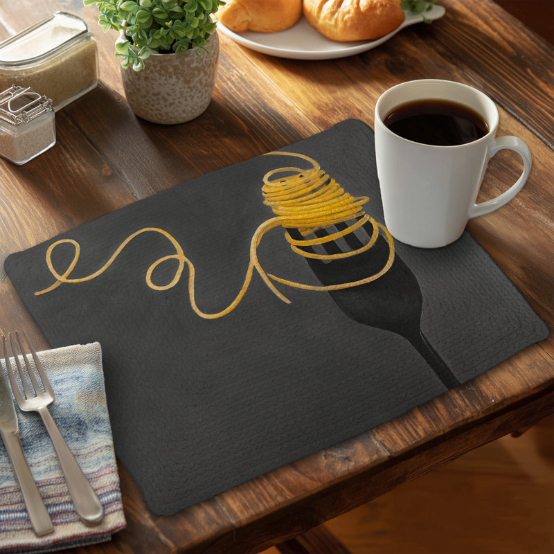 Braided Polyester Placemats Set of 4 | Spaghetti Fork Design