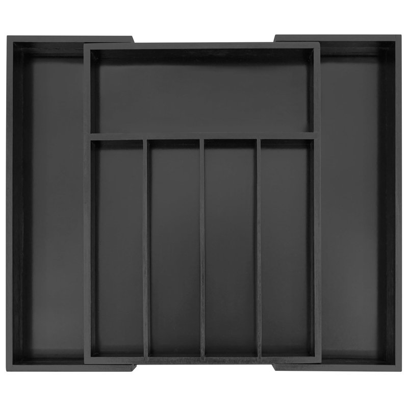 VaeFae Bamboo Drawer Organizer, Expandable Silverware Drawer Organizer, Cutlery Tray with Dividers for Kitchen Utensils (Black, Medium)