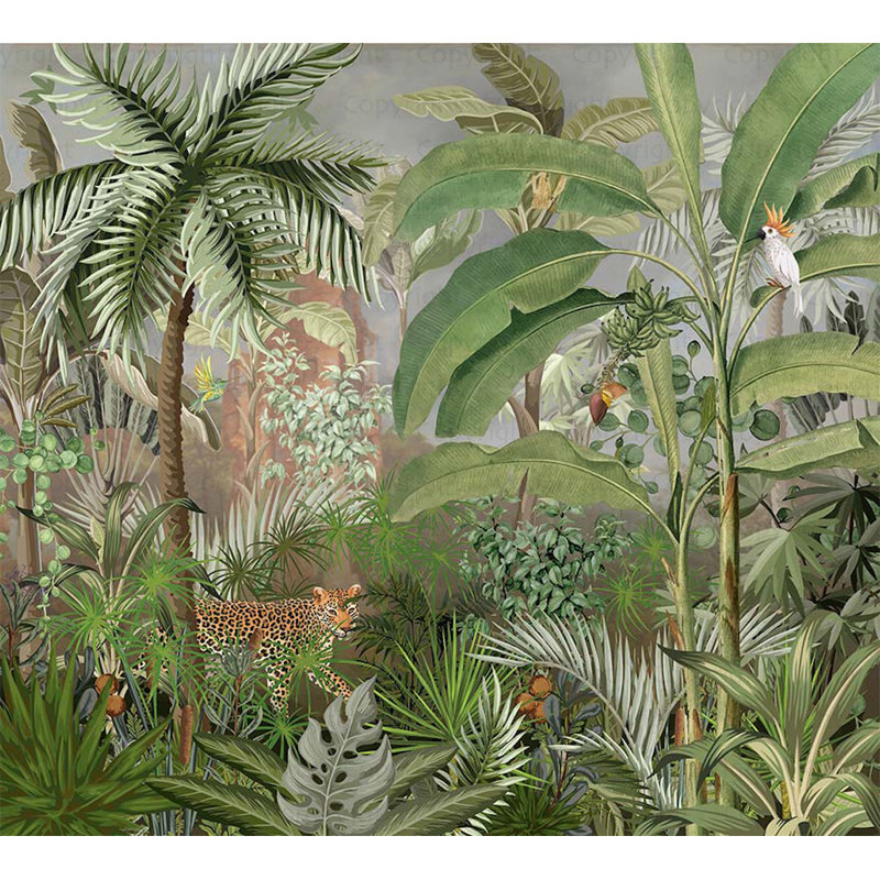 Papier peint Jungle Adventure Vibrant Wildlife, L 117,96 po x l 131 po, Vert