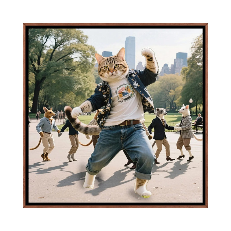 Cat Dancing In Central Park 1 Piece Wall Art on Canvas, 66.04 cm H x 66.04 cm W x 4.445 cm D, Classic Wood