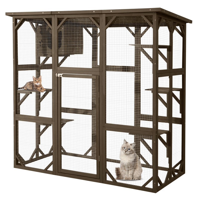 Grand parc extérieur pour chat en bois, enclos, Brun