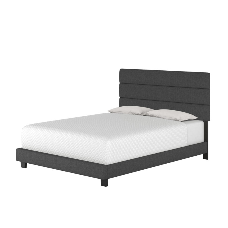 Sicily Dark Linen Upholstered Queen Platform Bed Frame with Headboard