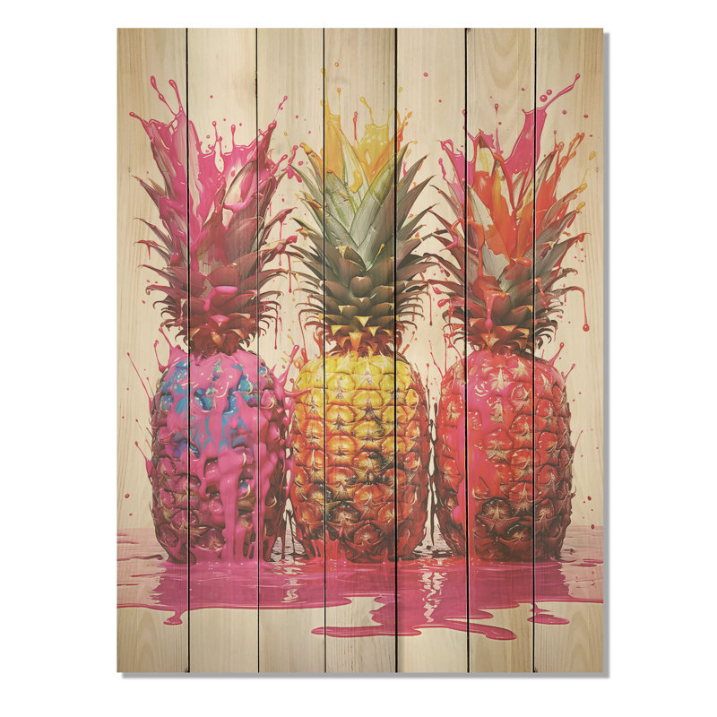 Ananas colorés colorés torsadés - ananas sur bois, H 32 po x l 24 po