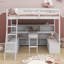 Lit mezzanine simple avec tablettes de rangement, tiroirs, siège et bureau-250222473