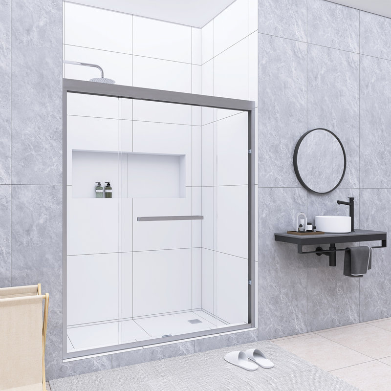 56-60 In. W X 70 In. H Double Sliding Semi-Frameless Bypass Shower Door In Brushed Nickel, Brushed Nickel