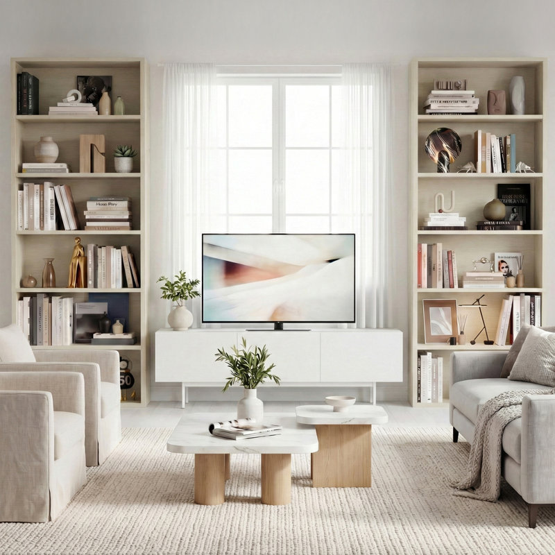 27.95 Inch Wide Standard Bookcase, Sturdy Storage Shelf For Home Space, Natural
