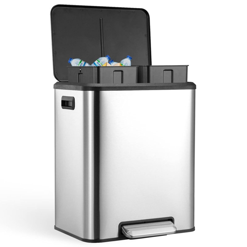 30 Liter / 8 Gallon Rectangular Hands-Free Dual Compartment Recycling Kitchen Step Trash Can