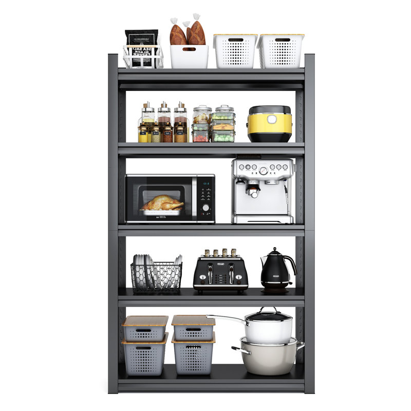 Étagères de rangement à 78 niveaux H 78 po - Métal robuste de 2000 lb, réglable pour la salle de sport, noir au sous-sol + tablettes en métal gris, capacité, garage, chambre à coucher, noir
