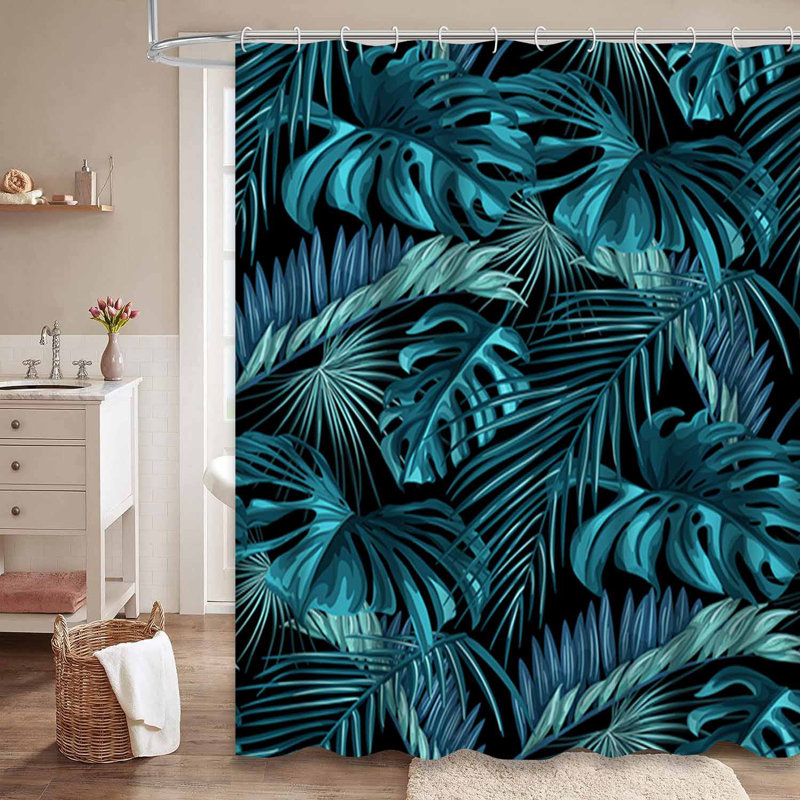Rideau de douche imperméable à motif de feuilles de palmier vert tropical avec 12 crochets, L 72 po x l 78 po