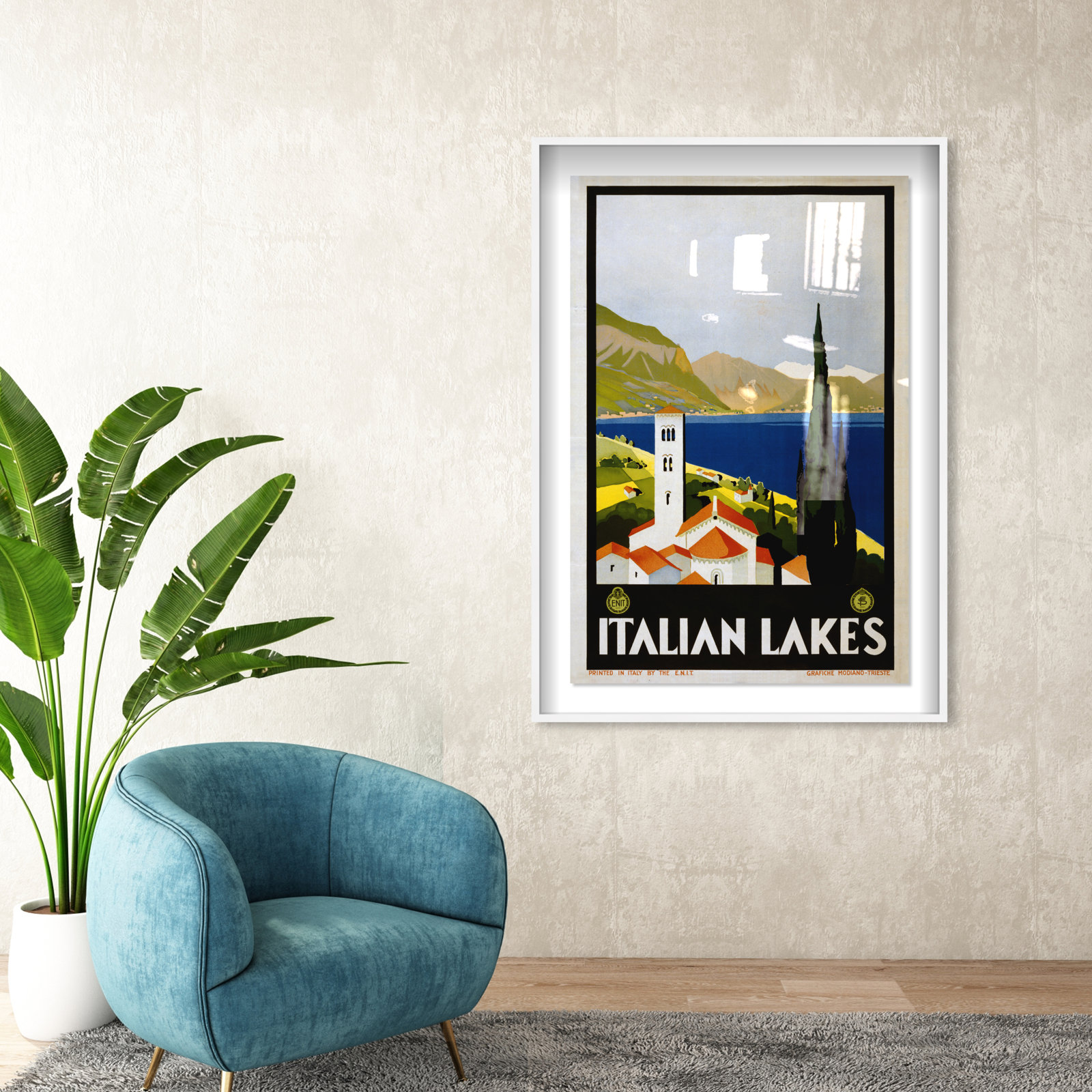 Italy, White Framed, 55" H x 37" W x 2" D