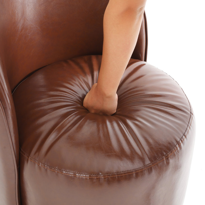 Upholstered Swivel Barrel Chair, Red Brown