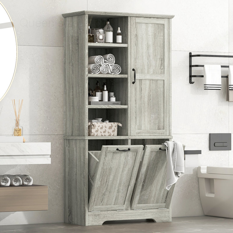 Bathroom Storage Cabinet with Doors and Drawers, Oak