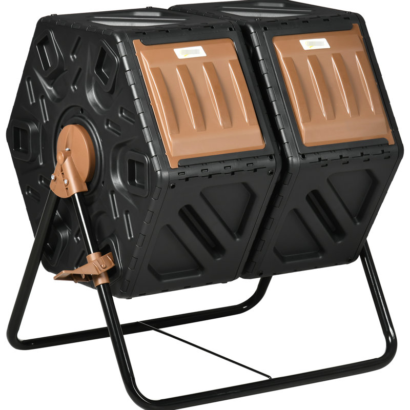 Bac à compost, 34,5 gallons - Extérieur à double chambre avec arrangement de ventilation considérable et base en acier avec cadre de compostage Gal
