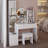 Cushioned Stool, 17" Diameter Led Mirror With Touch Control, 3 - Color Brightness Adjustable, 2 Ac + Power Station, Round Vanity Table, Full Body Cabinet, American Design White Dressing Coalition