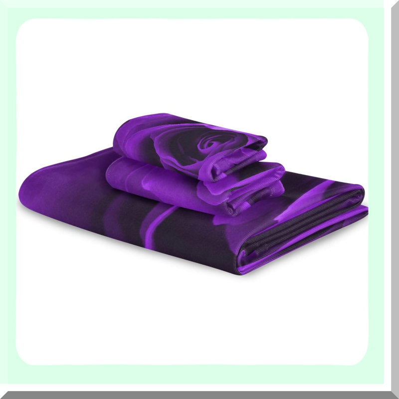 Purple Rose Elegance: 3-Piece Bathroom Towel Set - Bath Towel, Hand Towel, Washcloth