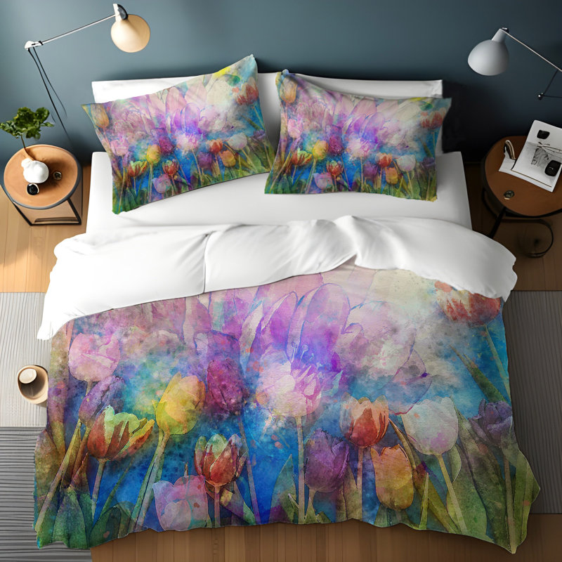 Polyester Floral Duvet Cover, King Duvet Cover + 2 King Shams