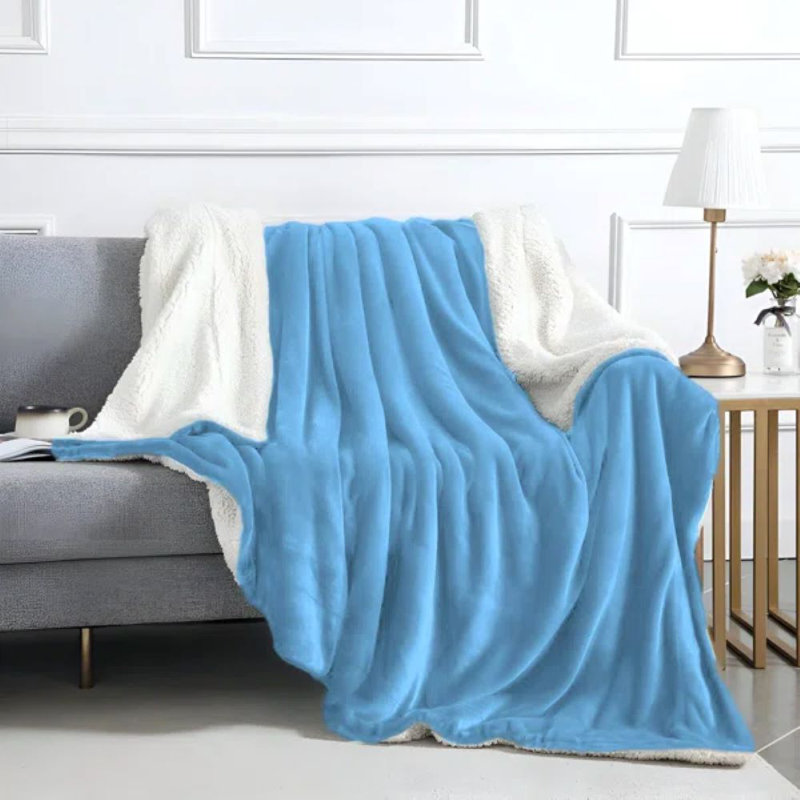 Kaylie Soft Sherpa Fleece Fur Thick Dual Sided Reversible Blanket Throw, 200cm x 240cm, Sky Blue
