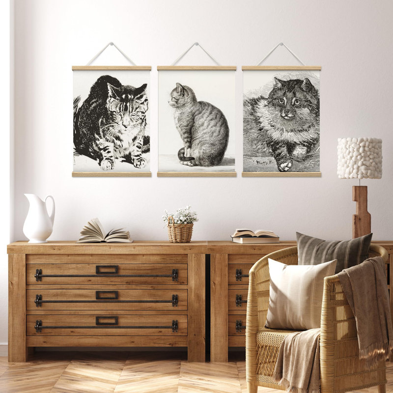 «Feline Fine Classic Cat for Animal Lovers», affiche murale encadrée en bois