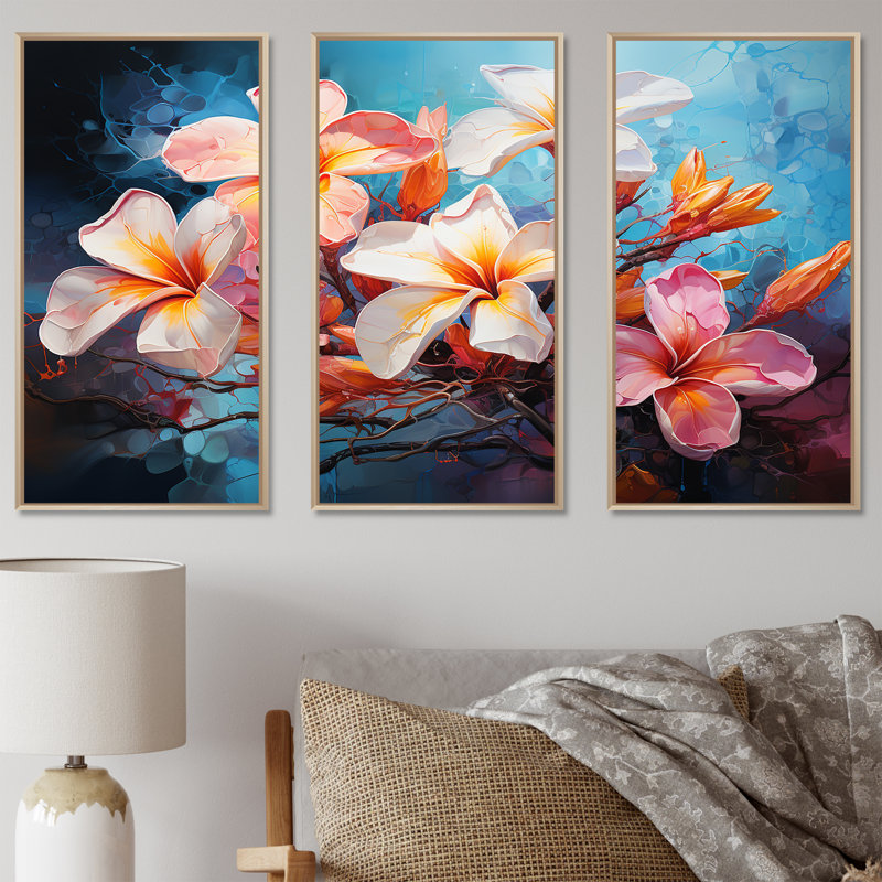 Whisper Plumeria Blossoms Come Alive - ensemble d'art mural Plumeria, Cadre naturel flottant, H 28 po x l 36 po x P 1 po
