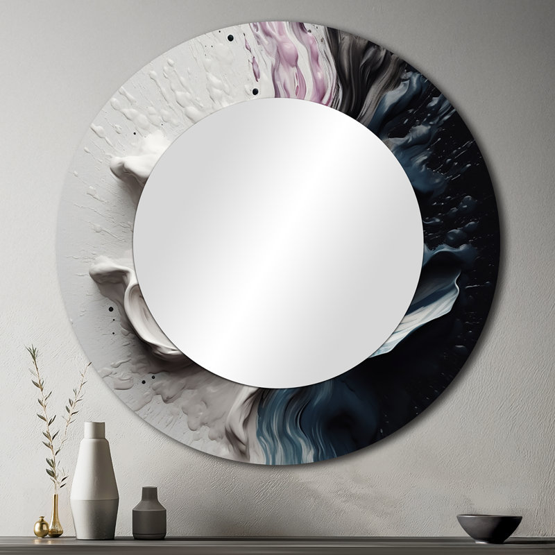 Skyle Delicate Brushstrokes Abstract Painting III - Abstract Painting Unique Wall Mirror, Modern Round Mirror, Printed Metal Art