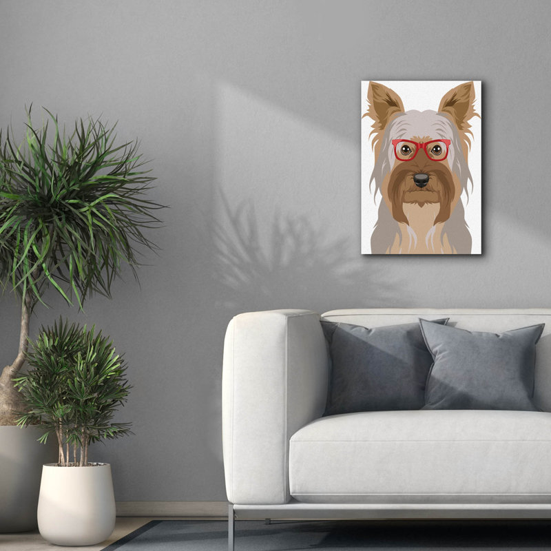 Yorkshire Terrier portant des lunettes de hipster 2 po par Furbaby Affiliates, art mural sur toile