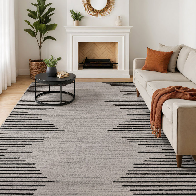 Tapis crème / noir Damarcus, Rectangle 5 pi x 7 pi, Cream
