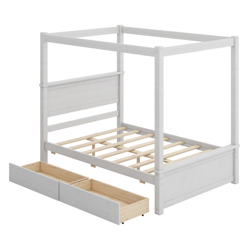 Wood Canopy Bed With Two Drawers