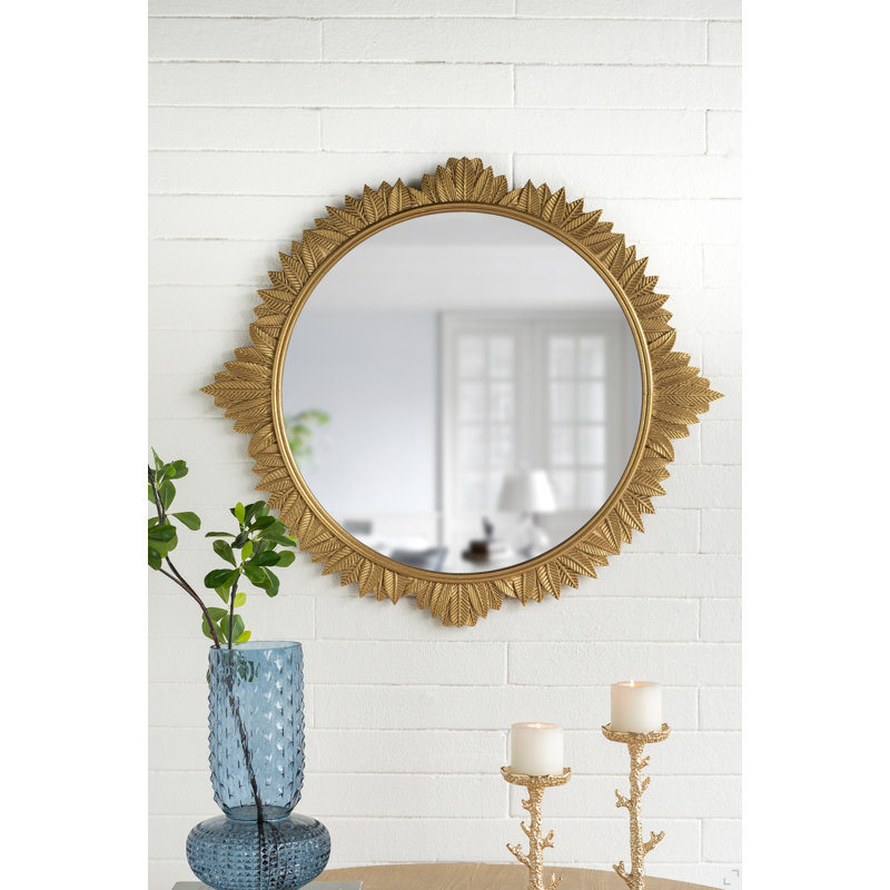 Miroir mural rond 35,5 x 31,5 po en panneau de fibres à densité moyenne avec cadre doré