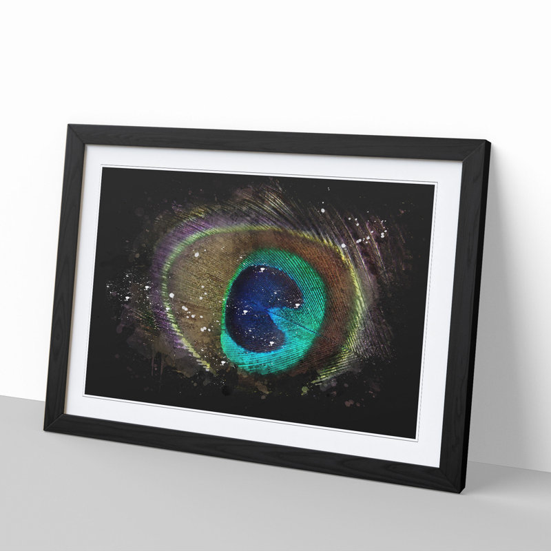 Peacock Feather - Picture Frame Graphic Art, 27cm H x 36cm W x 2cm D, Black Framed
