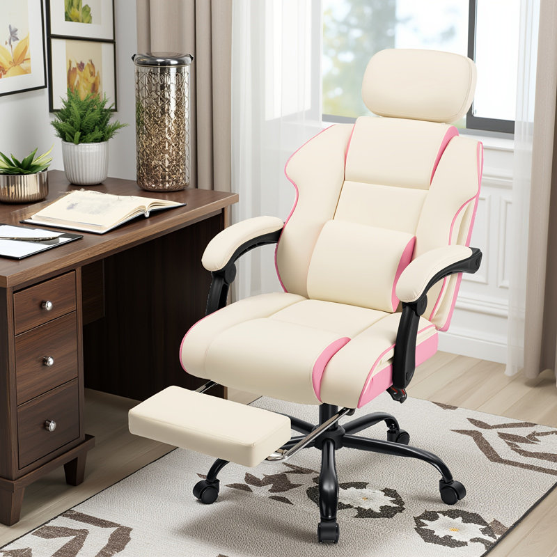 Fauteuil de direction noir avec accoudoirs HOFFREE, Blanc / Rose