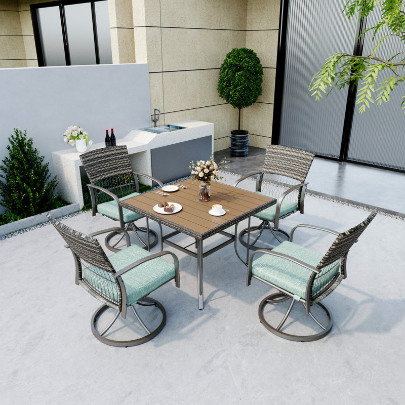 Ensemble repas d'extérieur carré L 36,8 po Hainer, Bleu sarcelle