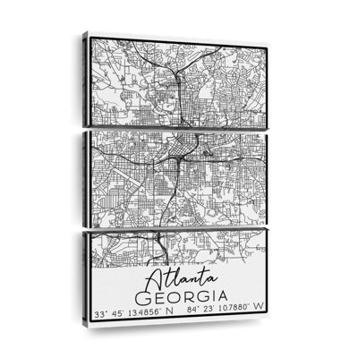 Carte de la ville d'Atlanta sur toile, 3 pièces